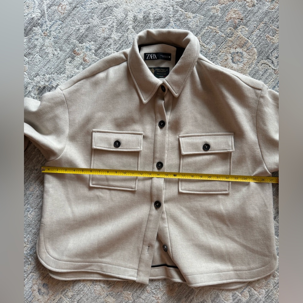 ZARA Oversized Jacket Beige Button Front Long Sleeve Shacket Women XL - Picture 7 of 10